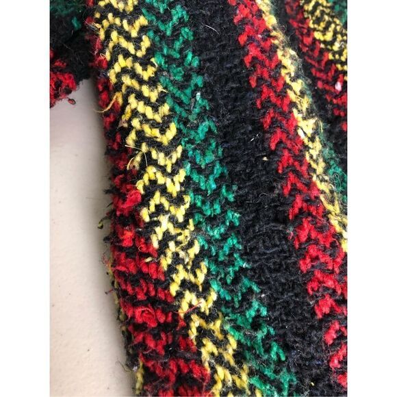 BAJA JOE Striped Hippie Boho Rasta Poncho Hoodie Size S Black Green,Red - Picture 6 of 15
